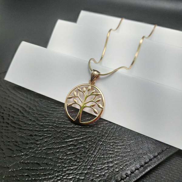 Подвеска "Дерево жизни" / Кулон 3,0 см. на цепочке Snake "Сингапур" под золото / Украшение женское на шею